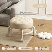 Low Stool with Wheels，Leather Fabric Portable Small Round Waterproof Durable Stool Thickening Seat Cushion Simple Soft Stool