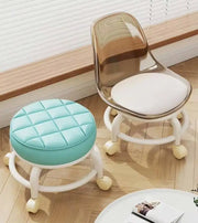 Low Stool with Wheels，Leather Fabric Portable Small Round Waterproof Durable Stool Thickening Seat Cushion Simple Soft Stool