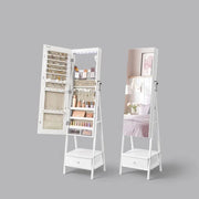 SONGMICS LED Mirror Jewelry Cabinet Standing, Jewelry Organizer with Mirror,Space-Saving Bottom Drawer,Lockable Jewelry Armoir-Shoppers Preferred Choice