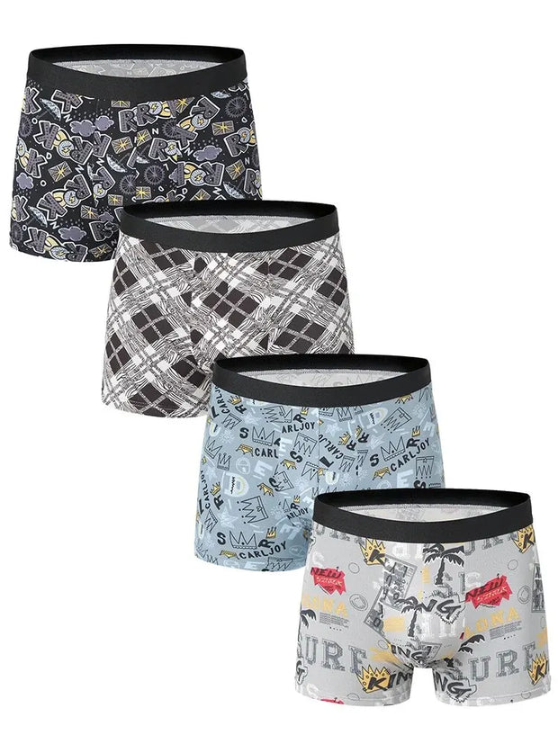 Men’s Oversized Polyester Board Shorts – 4-Pack Comfortable Boxer Underwear for All Seasons