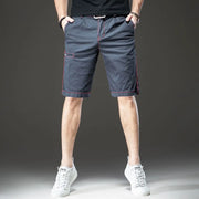 Trendy Fashion Summer Cargo Shorts Men Pockets Zippers Contrast Color Bright Line Decorate Casual Knee Length Straight Short Pant