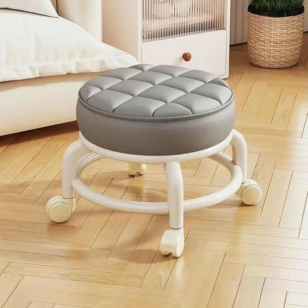 Low Stool with Wheels，Leather Fabric Portable Small Round Waterproof Durable Stool Thickening Seat Cushion Simple Soft Stool