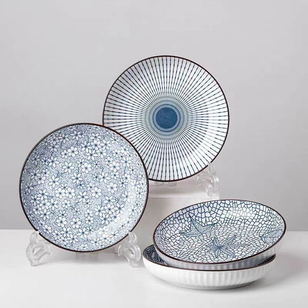 4 Piece Japanese Ceramic Dinner Plates Set 1778 cm
