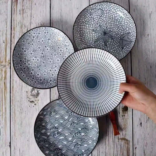 4 Piece Japanese Ceramic Dinner Plates Set 1778 cm