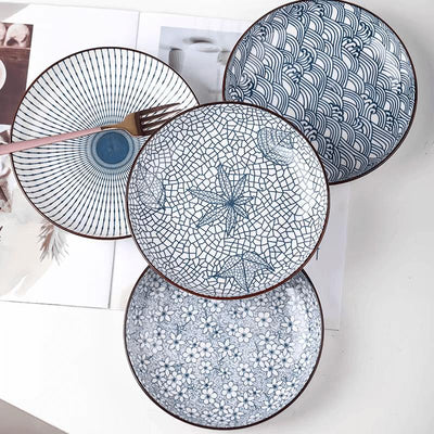 4 Piece Japanese Ceramic Dinner Plates Set 1778 cm