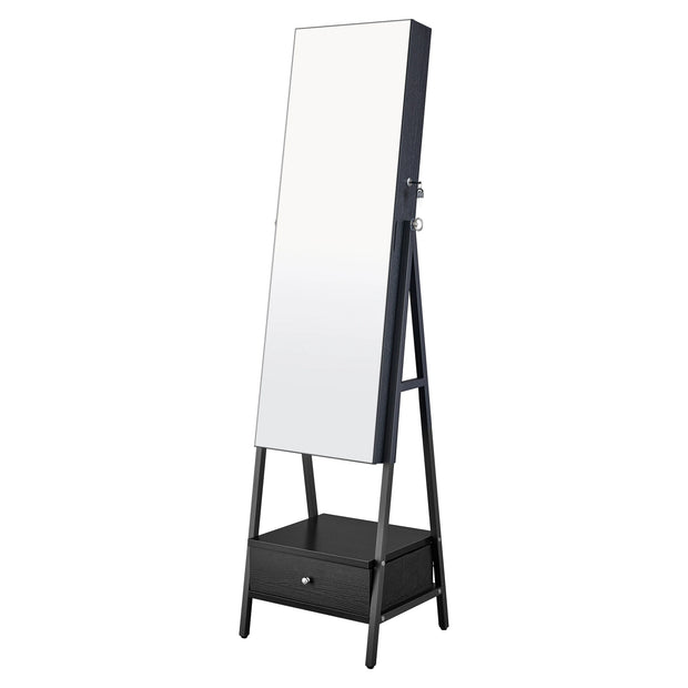 SONGMICS LED Mirror Jewelry Cabinet Standing, Jewelry Organizer with Mirror,Space-Saving Bottom Drawer,Lockable Jewelry Armoir-Shoppers Preferred Choice