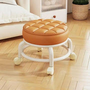 Low Stool with Wheels，Leather Fabric Portable Small Round Waterproof Durable Stool Thickening Seat Cushion Simple Soft Stool