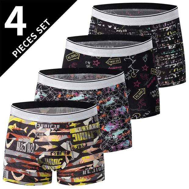 Men’s Printed Underwear 4-Pack – Comfortable Leisure Fit, Sizes S to 6XL