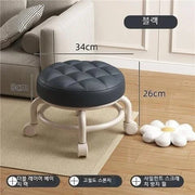 Low Stool with Wheels，Leather Fabric Portable Small Round Waterproof Durable Stool Thickening Seat Cushion Simple Soft Stool