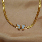 Close-up of 18K gold-plated butterfly necklace from the 18K Butterflies Jewelry Set, featuring a delicate white enamel butterfly charm.