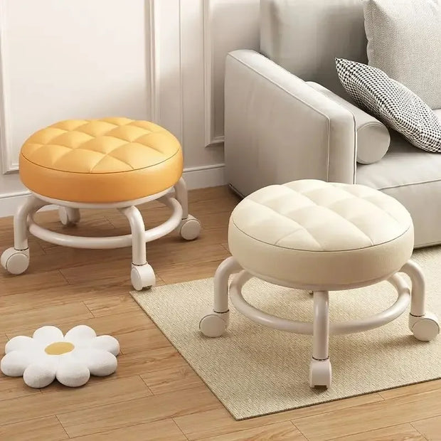 With Wheel Seat Sliding Wheel Low Stool Universal Wheel Small Stool Children Multifunctional Shoe Changing Stool Round Stool