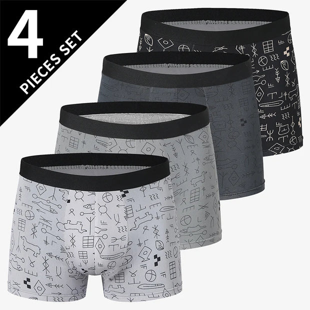 Men’s Printed Underwear 4-Pack – Comfortable Leisure Fit, Sizes S to 6XL