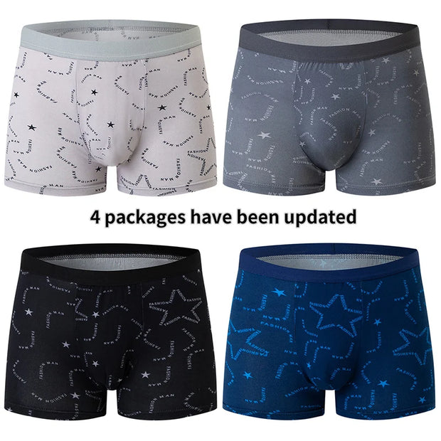 Men’s Printed Underwear 4-Pack – Comfortable Leisure Fit, Sizes S to 6XL