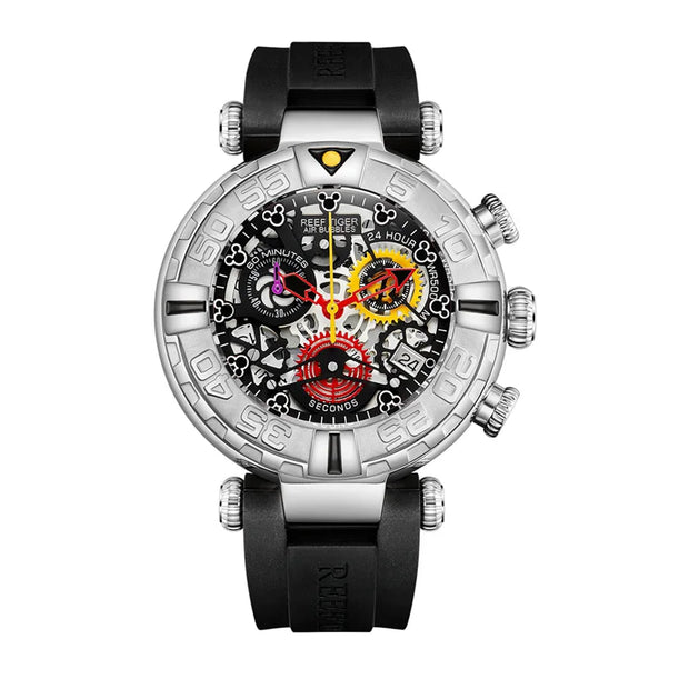 Complex wristwatch with detailed design on a white background