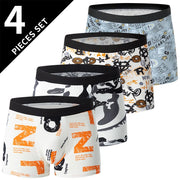 4 Pack European and American Size MEN'S FASHION Printed Boxer Underwear Comfortable Swimming Trunks Oversized Underwear Shorts