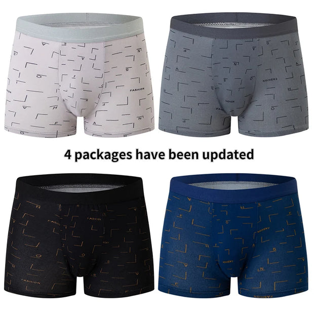 Men’s Printed Underwear 4-Pack – Comfortable Leisure Fit, Sizes S to 6XL