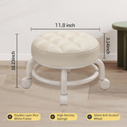 Low Stool with Wheels，Leather Fabric Portable Small Round Waterproof Durable Stool Thickening Seat Cushion Simple Soft Stool