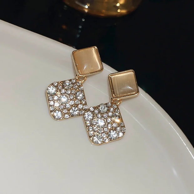 New Exquisite Shiny Zircon Heart Flower Earrings Korean Elegant Square Geometric Crystal Earrings for Women Fashion Jewelry Gift