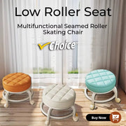 Low Stool with Wheels，Leather Fabric Portable Small Round Waterproof Durable Stool Thickening Seat Cushion Simple Soft Stool