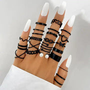 A Timeless Symbol of Romance & Elegance - Wear Your Love Boldly with the Heart Black Rings Set
