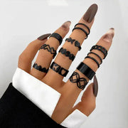 A Timeless Symbol of Romance & Elegance - Wear Your Love Boldly with the Heart Black Rings Set