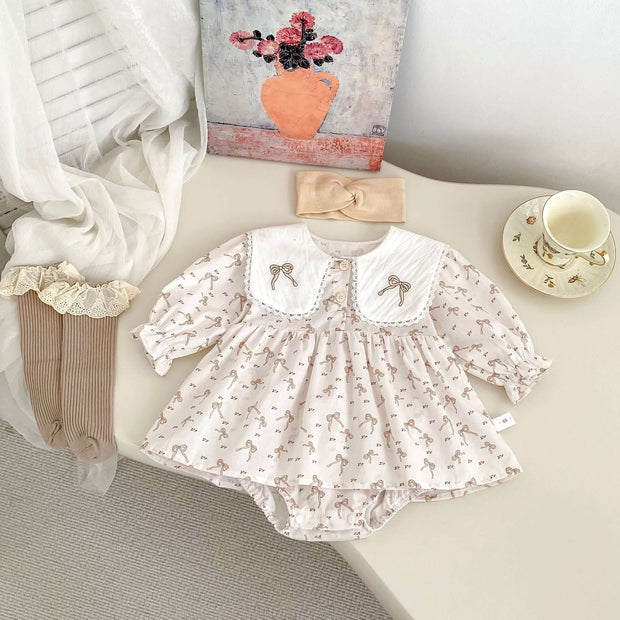 Baby Girls Long Sleeves Butterfly-Bows Pattern Onesies