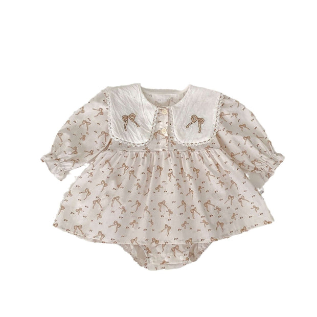 Baby Girls Long Sleeves Butterfly-Bows Pattern Onesies