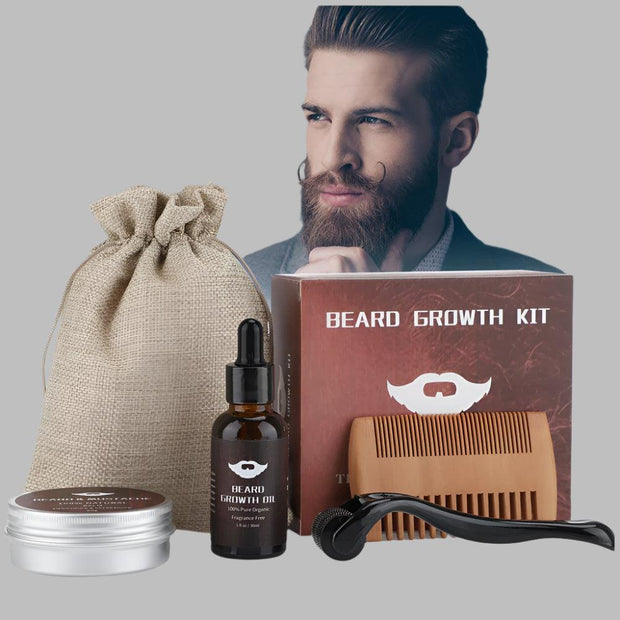 Beard Growth Kit Barber Hair Growth Enhancer Set Oil Serum Nourishing Essential Facial Care Kit Men Titanium Roller Balm Comb