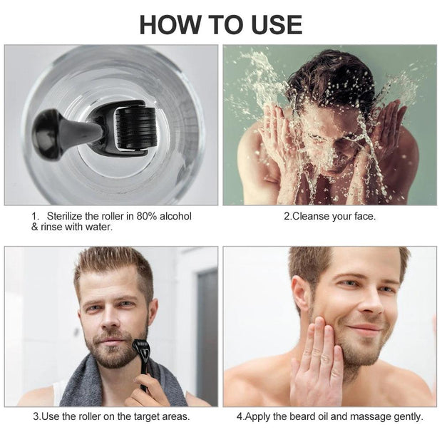 Beard Growth Kit Barber Hair Growth Enhancer Set Oil Serum Nourishing Essential Facial Care Kit Men Titanium Roller Balm Comb