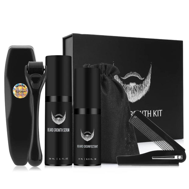 Beard Growth Kit Barber Hair Growth Enhancer Set Oil Serum Nourishing Essential Facial Care Kit Men Titanium Roller Balm Comb