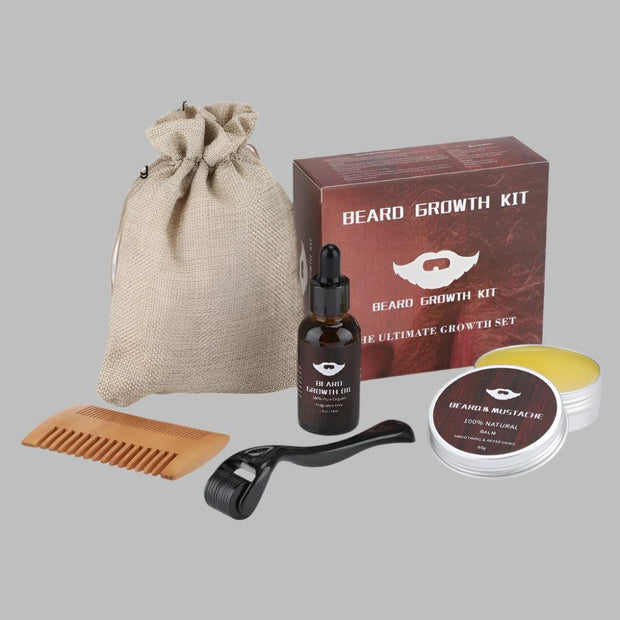 Beard Growth Kit Barber Hair Growth Enhancer Set Oil Serum Nourishing Essential Facial Care Kit Men Titanium Roller Balm Comb