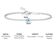 Beautifull Silver Evil Eye Chain Bracelet For Women Size 10X7.9X3.1
