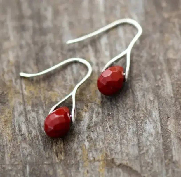 Bohemian Red Jasper Drop Earrings – Genuine Semi-Precious Stone Jewelry