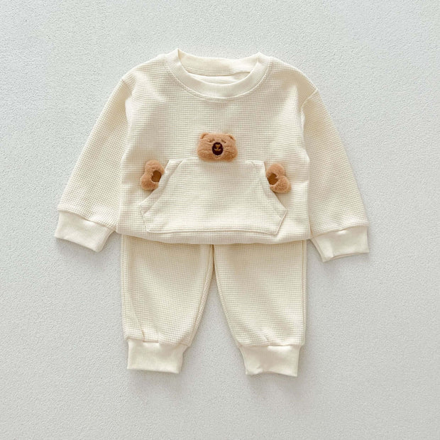 Cozy Teddy Toys Two-Piece Set for Babies &amp; Toddlers - Casual Waffle Knit Pullover & Pants