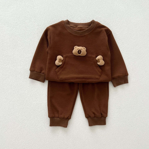 Cozy Teddy Toys Two-Piece Set for Babies &amp; Toddlers - Casual Waffle Knit Pullover & Pants