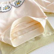 Cute and Versatile Two-Piece Set: Flowers Embroidered Collar Top
