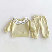 Cute and Versatile Two-Piece Set: Flowers Embroidered Collar Top