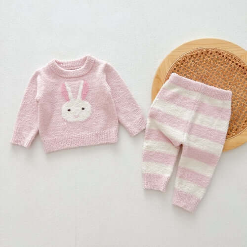 Cute and Versatile Two-Piece Set: Round Neck Fleece Top and Pants