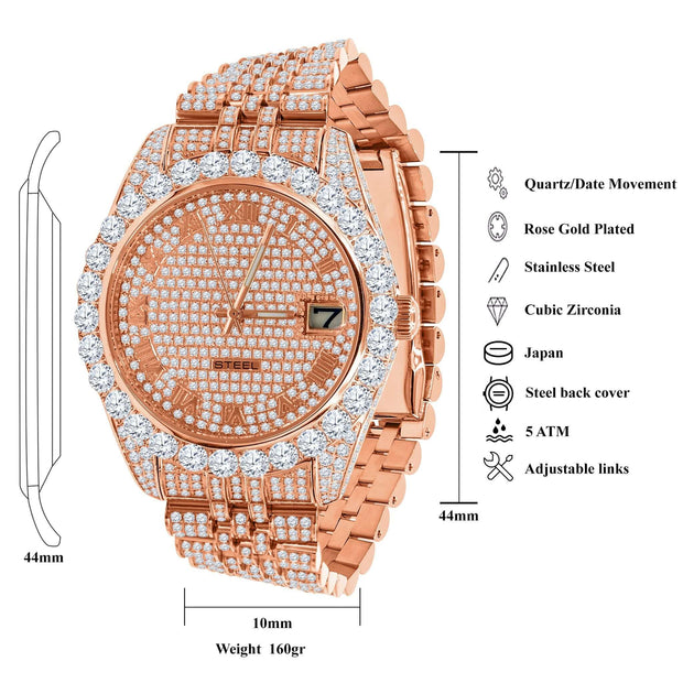 Elevate Your Style with the Stainless Steel Rose Gold 2-Tone Icy Luxury Watch!