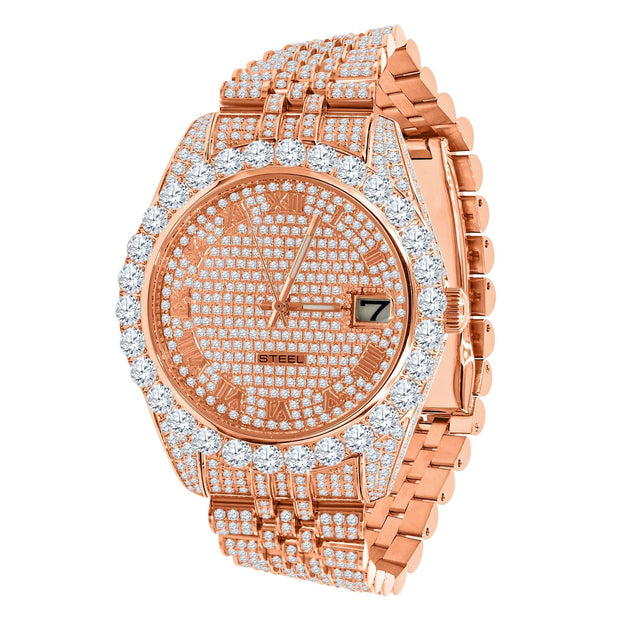 Elevate Your Style with the Stainless Steel Rose Gold 2-Tone Icy Luxury Watch!