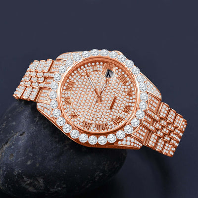 Elevate Your Style with the Stainless Steel Rose Gold 2-Tone Icy Luxury Watch!