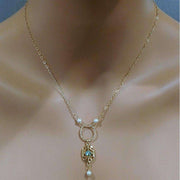 Exquisite 14KT Gold-Filled Filigree Necklace with Crystals & Pearls