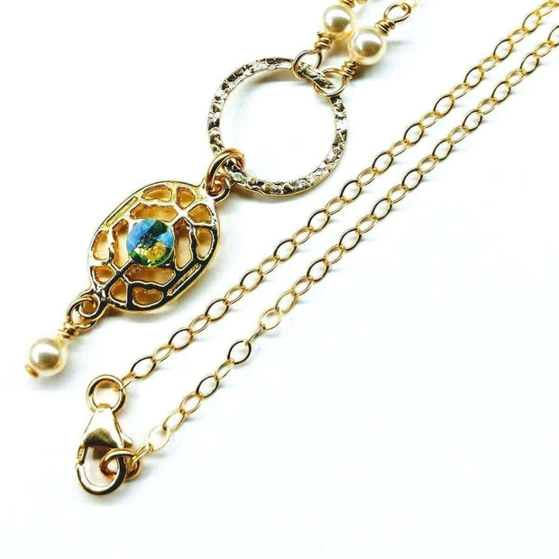 Exquisite 14KT Gold-Filled Filigree Necklace with Crystals & Pearls