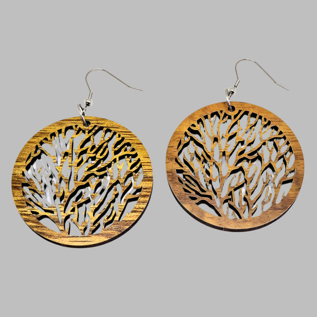 Genuine Handmade Koa Wood Tree Of Life Earring Pierce
