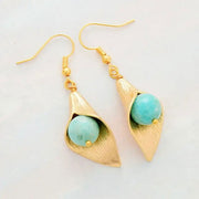 Gold Flower Amazonite Earrings