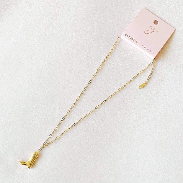 Golden Cowgirl Boot Necklace – Western Charm with a Modern Twist