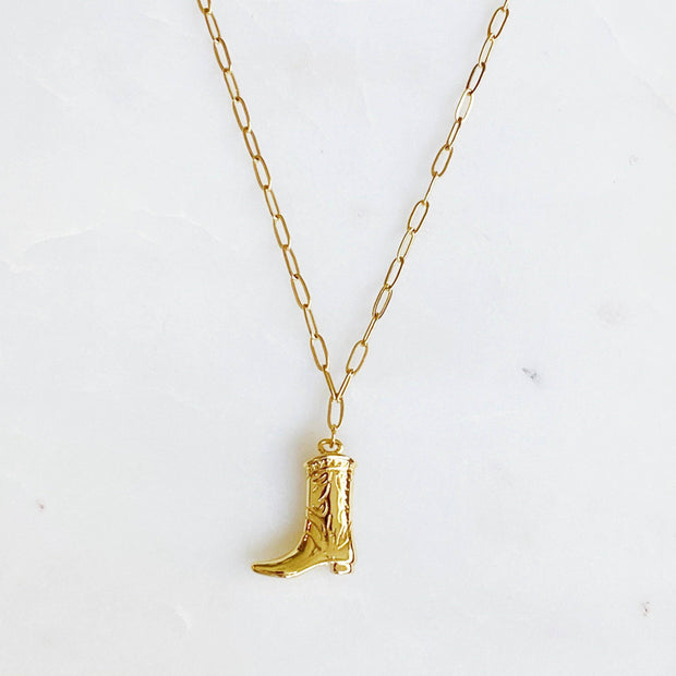Golden Cowgirl Boot Necklace – Western Charm with a Modern Twist