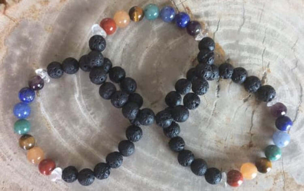 Handmade Aromatherapy Chakra Bracelet with Lava Stones Natural Gemstones