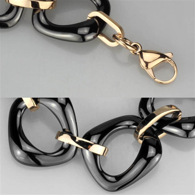 IP Rose Gold Stainless Steel Bracelet with Ceramic Center
