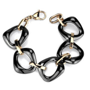 IP Rose Gold Stainless Steel Bracelet with Ceramic Center